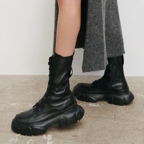 NWT ZARA | Lug Sole Combat Laced Leather Boots - Picture 9 of 16
